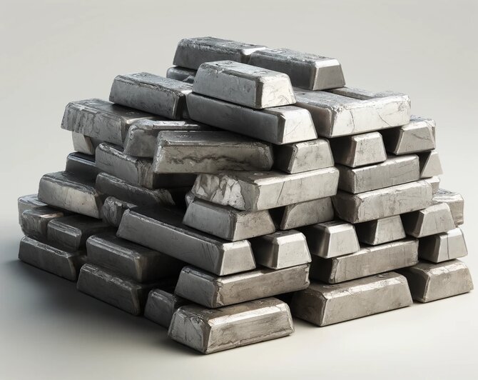 DALL·E 2025-03-19 17.36.09 – A high-quality image of iron scrap ingots stacked together. The ingots have a rough, industrial texture with visible rust and metallic details. The li
